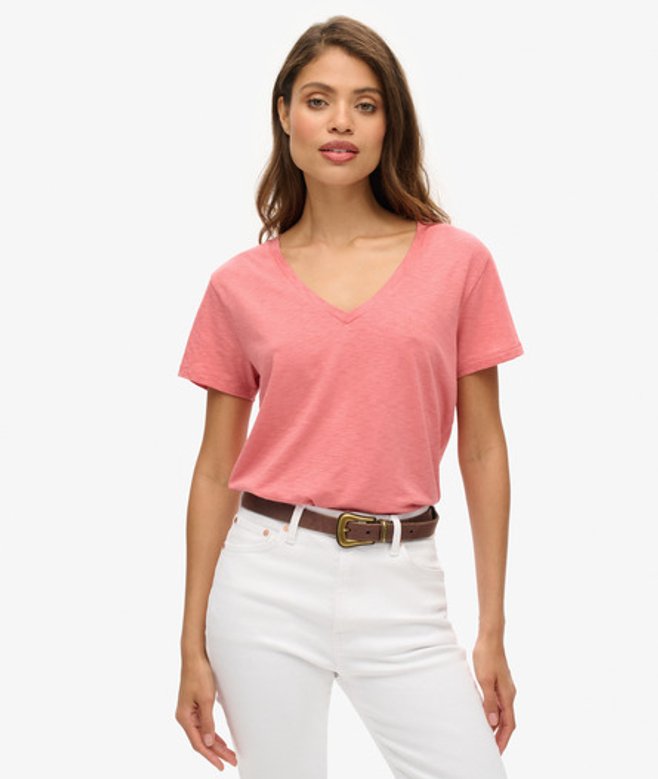 Ruimvallend Geborduurd T-shirt met V-hals Roze Grootte: 36 afbeelding