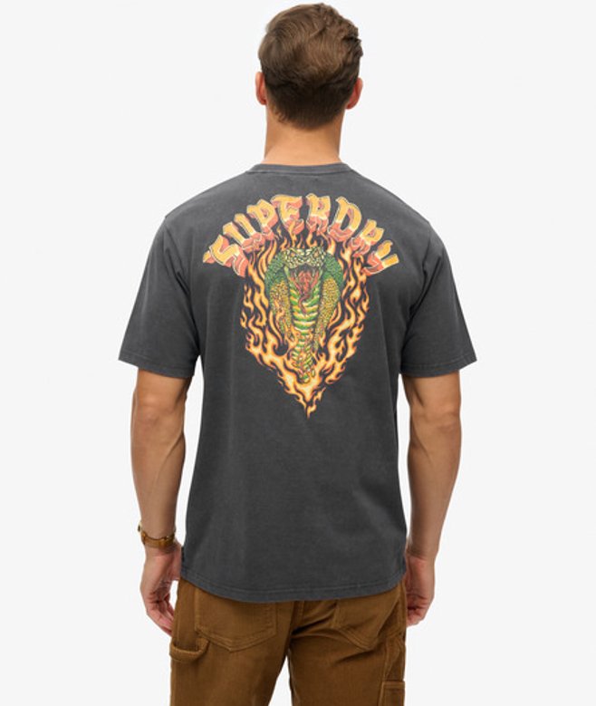 Biker Rock T-shirt met Losse Pasvorm en Grafische Print Zwart Grootte: M afbeelding