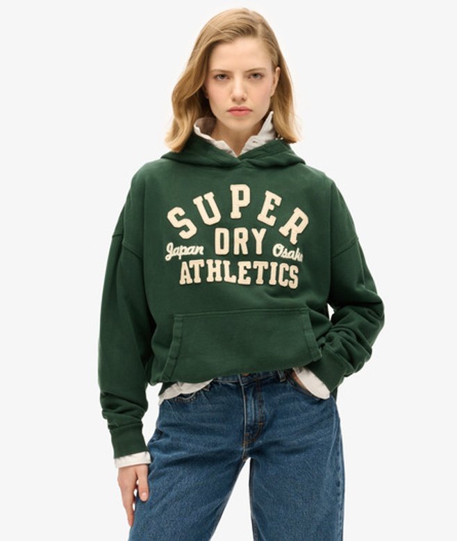 Image of Superdry Women's Athletic Essentials Applique Oversized Hoodie Green / Enamel Green - Size: 16 female 16 Green