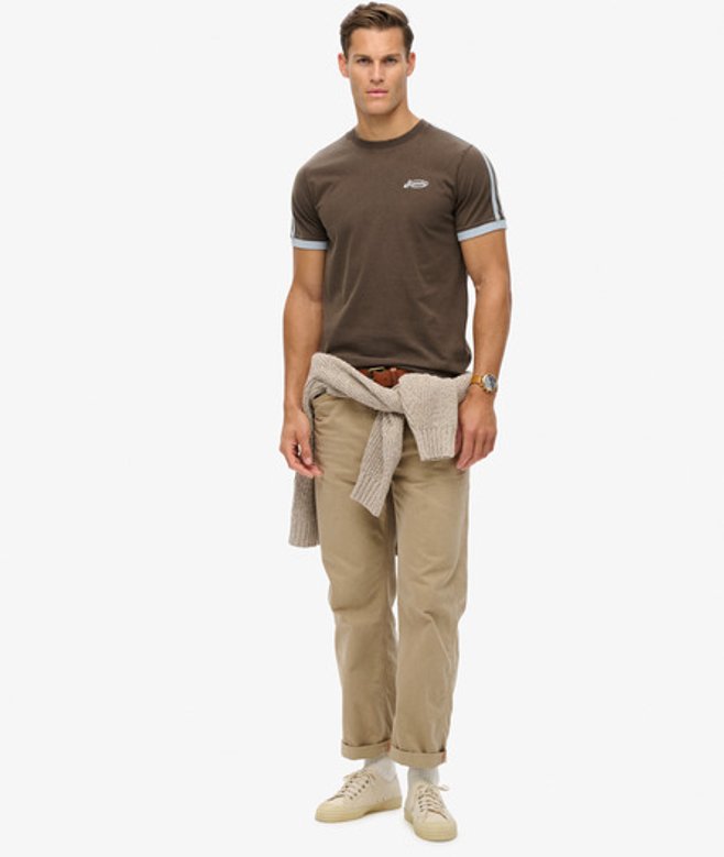 Superdry Men's Mens Classic Striped Cotton T-shirt, Dark Brown