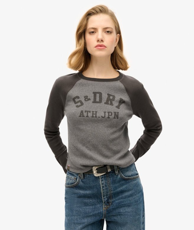 Superdry Damen Geripptes Athletic Essentials Langarmshirt in Schmaler Passform Dunkelgrau - Größe: 34-36 2103026700110C4I215