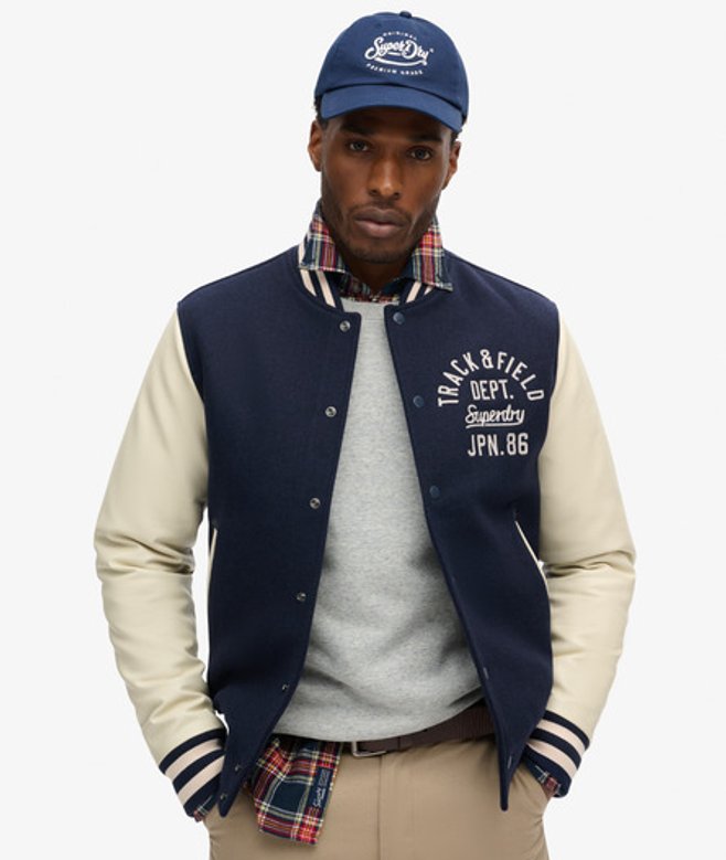 Superdry Varsity Bomberjack met Kettingsteek Blauw