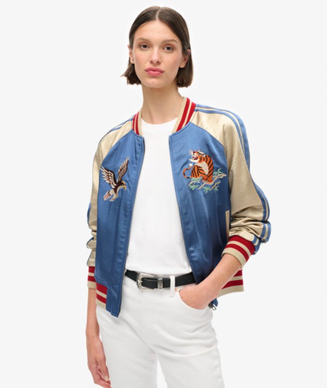 Superdry Sukajan Bomberjack met Borduursel Blauw