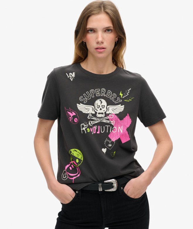 Lo-fi Punk Poster Relaxed T-shirt Zwart Grootte: 42 afbeelding