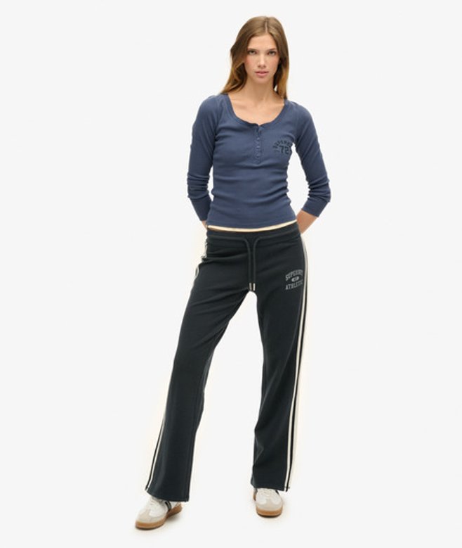 Superdry Athletic Essentials Stripe Joggingbroek met Wijde Pijpen Blauw