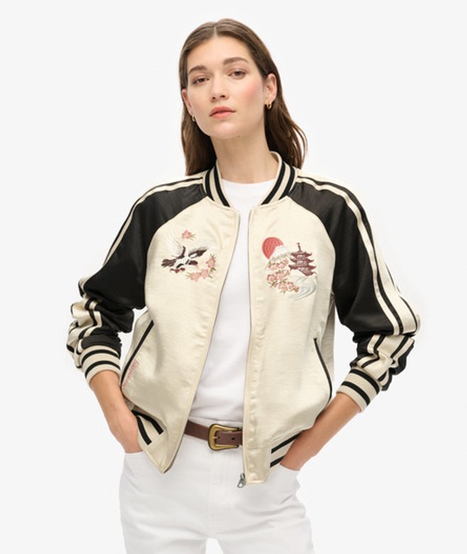 Superdry Sukajan Bomberjack met Borduursel Crème