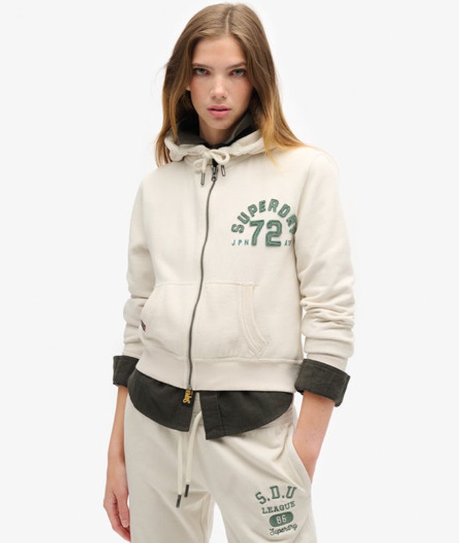 Superdry Women's Athletic Essentials Relaxed Crop Zip-hoodie Cream / Turtledove Cream
