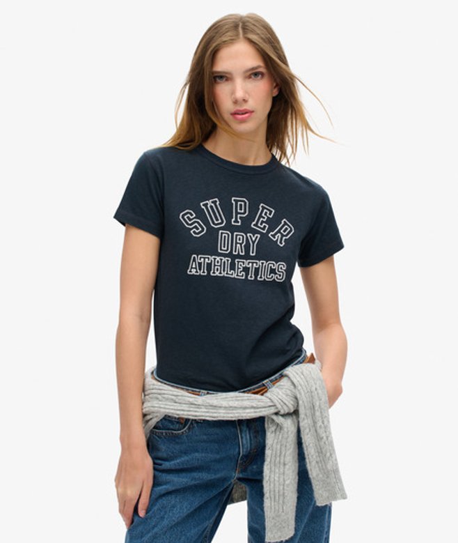 Women's Athletic Essentials Graphic Fitted T-shirt Navy / Eclipse Navy Slub - Size: 12 - Superdry - Modalova
