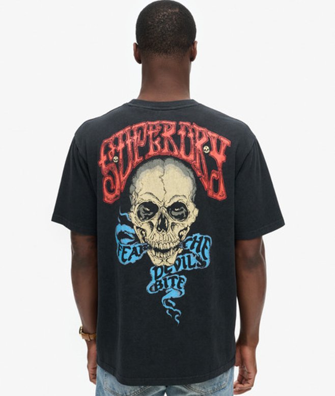 Biker Rock T-shirt met Losse Pasvorm en Grafische Print Zwart Grootte: L afbeelding
