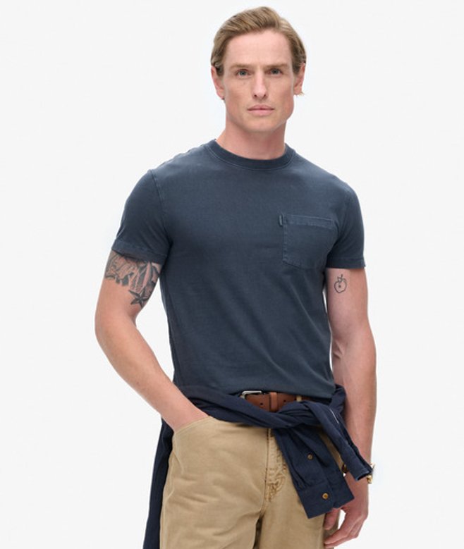 Essential Washed T-shirt met Borstzak Blauw Grootte: Xxl afbeelding