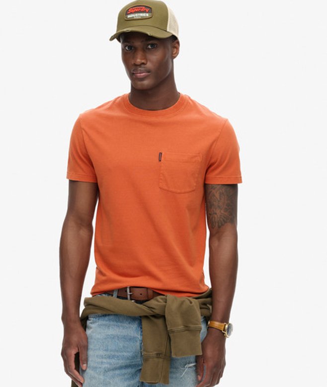 Essential Washed T-shirt met Borstzak Oranje Grootte: S afbeelding