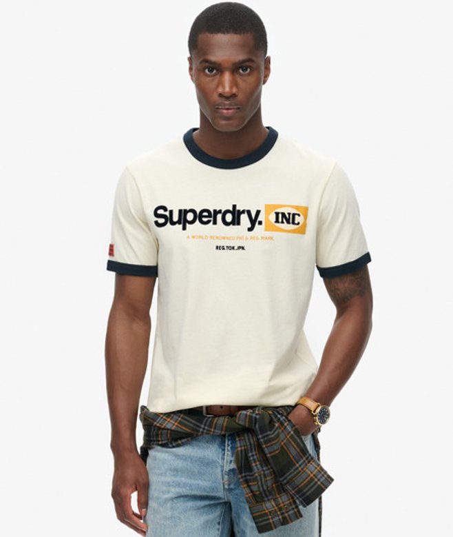 Herren Core Ringer Workwear T-shirt mit Grafik und Logo - Größe: L - Superdry - Modalova