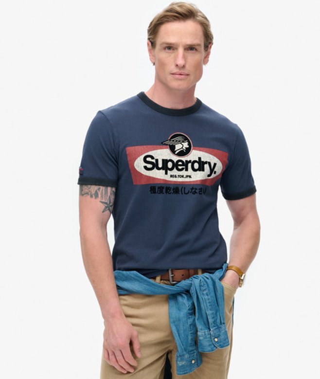 Herren Core Ringer Workwear T-shirt mit Grafik und Logo - Größe: M - Superdry - Modalova