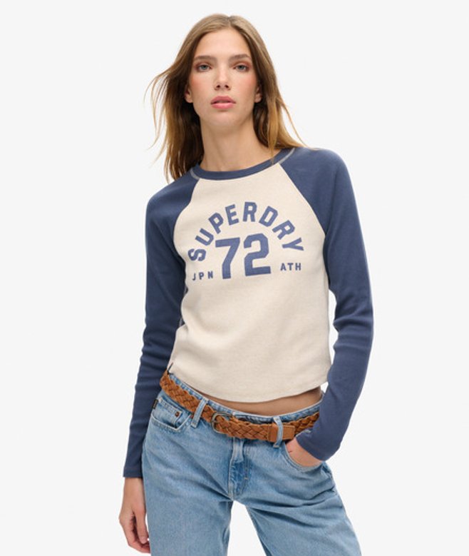 Superdry Athletic Essentials Geribde Slimfit top met Lange Mouwen Crème