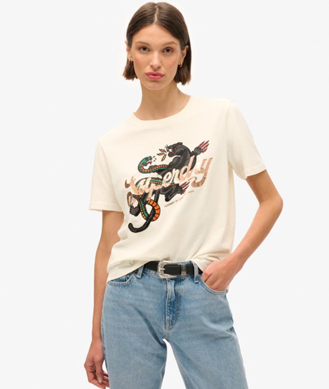 Tattoo T-shirt met Tekst en Losse Pasvorm Wit Grootte: 40 afbeelding