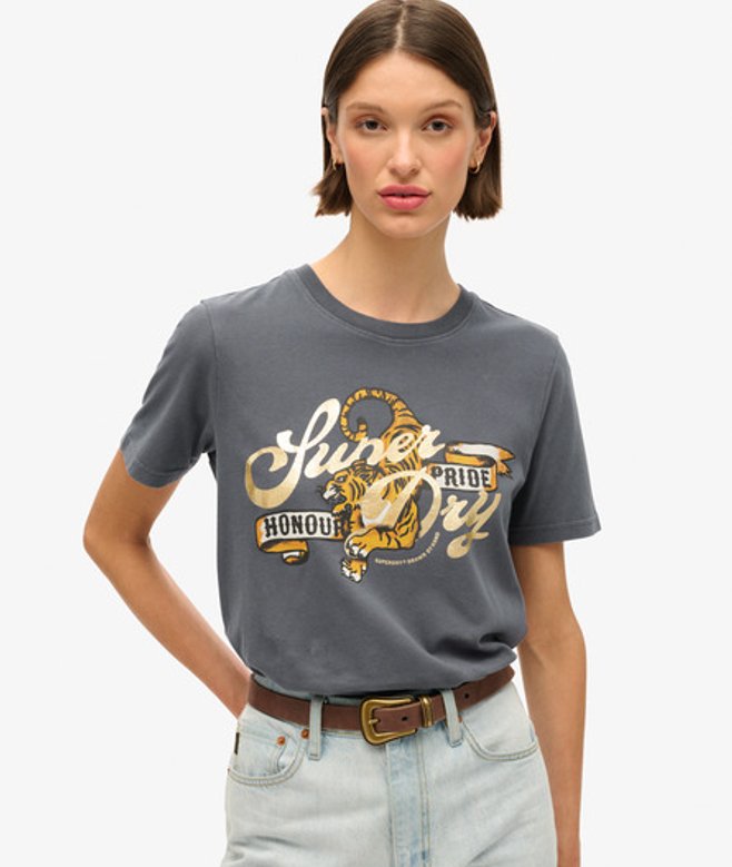 Tattoo T-shirt met Tekst en Losse Pasvorm Donkergrijs Grootte: 34 afbeelding