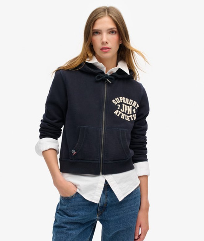 Women's Athletic Essentials Relaxed Crop Zip-hoodie / Eclipse - Size: 10 - Superdry - Modalova
