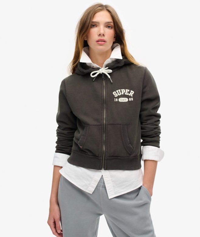 Dames Sweat à Capuche Zippé Court et Décontracté Athletic Essentials Logo Brodé, Taille: 44 - Superdry - Modalova