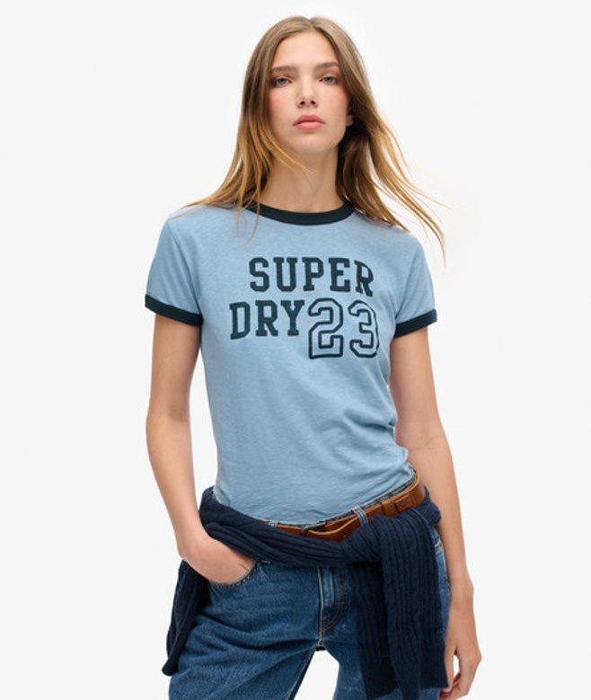 Athletic Essentials Ringer T-shirt met Aansluitende Pasvorm Blauw Grootte: 42 afbeelding