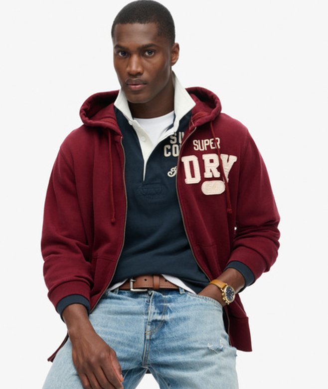Superdry Vintage Athletic Hoodie met Rits Rood