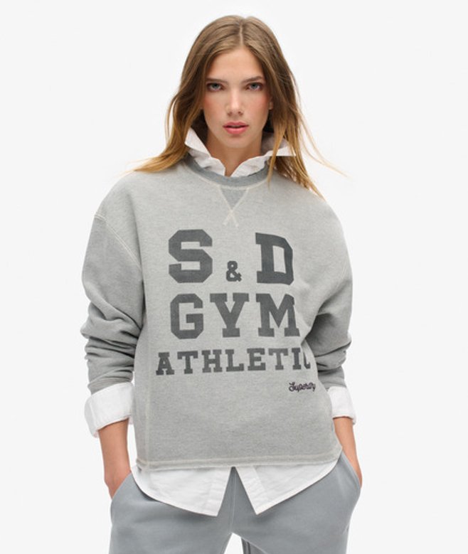 Superdry Damen Lässiges, Verkürztes Athletic Essentials Rundhals-sweatshirt Grau - Größe: 44 210262350066507Q025