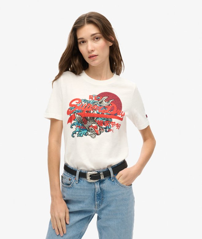 Damen Lockeres T-Shirt Mit Tokyo Vintage Logo Grafikdruck, Größe: 42 - Superdry - Modalova