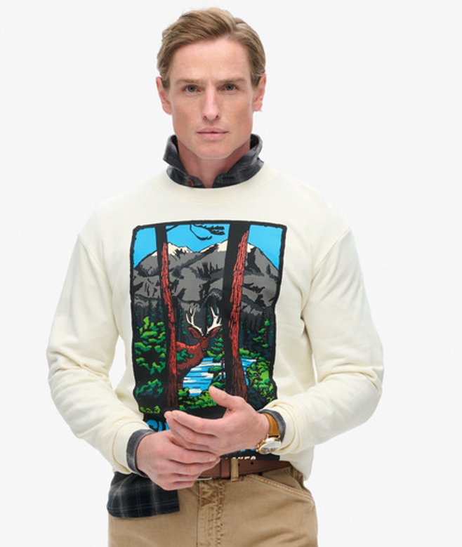 Travel Postcard Sweatshirt met Ronde Hals en Grafische Print Crème Grootte: Xxl afbeelding