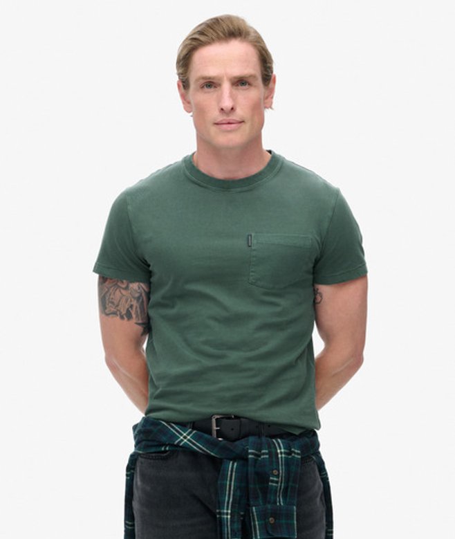 Essential Washed T-shirt met Borstzak Groen Grootte: XL afbeelding