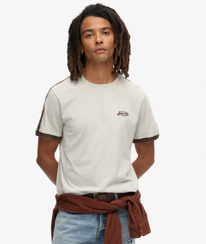 Essential Gestreept Retro T-shirt met Logo Lichtgrijs Grootte: Xxl afbeelding