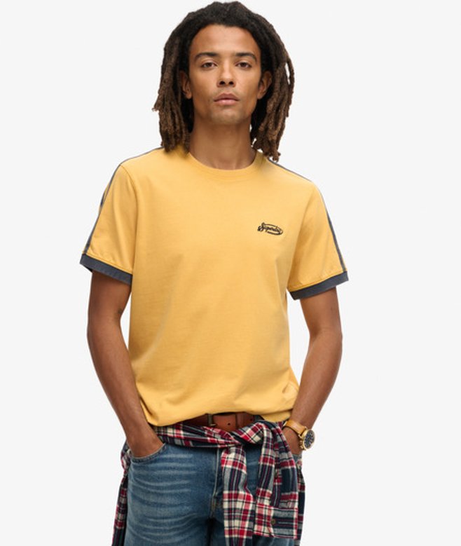 Essential Gestreept Retro T-shirt met Logo Geel Grootte: S afbeelding