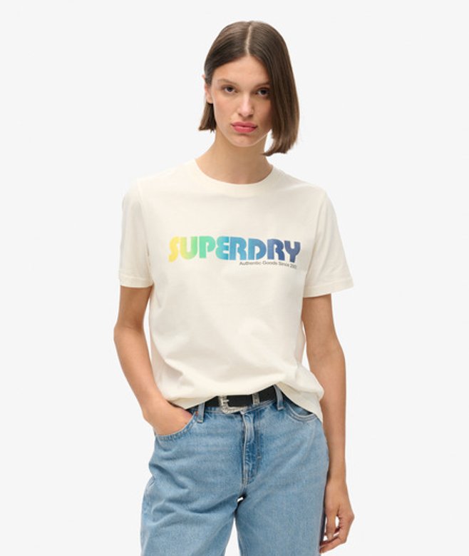 T-shirt met Rainbow Logo en Relaxte Pasvorm Crème Grootte: 42 afbeelding