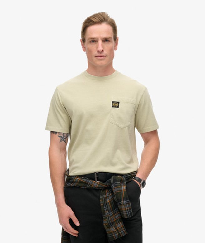 T-shirt met Borstzak en Contrasterend Stiksel Beige Grootte: M afbeelding