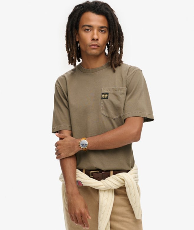 Superdry Men's Contrast Stitch Pocket T-shirt Brown / Washed Morel Brown - Size: Xxxl