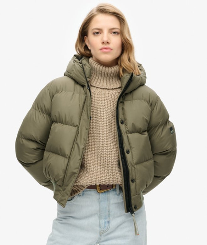 Sports Puffer Bomberjack met Capuchon Groen Grootte: 38 afbeelding
