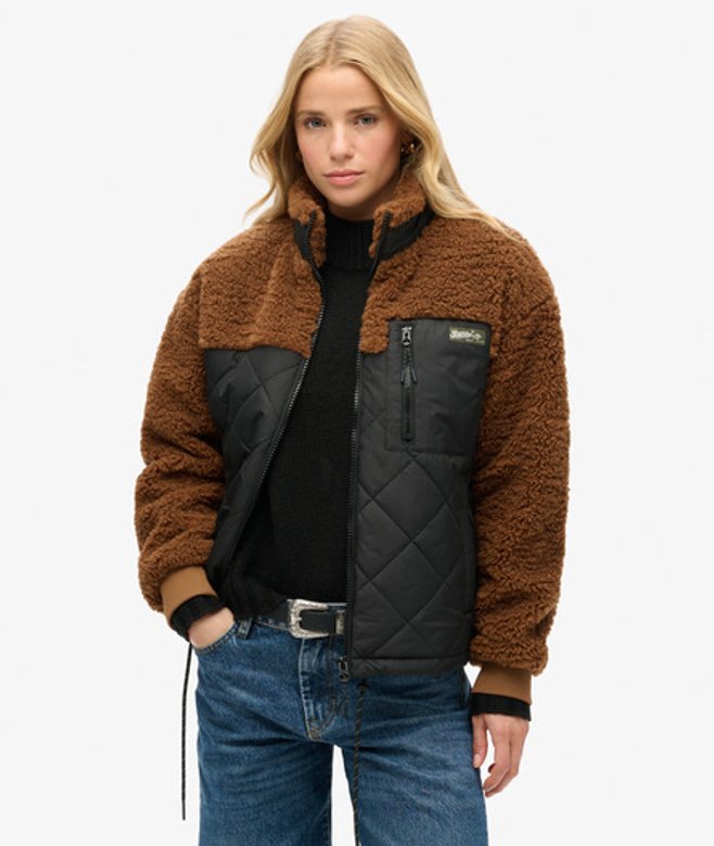 Superdry Women’s Workwear Sherpa Fleece Hybrid Jacket Brown / Bison Brown – Size: 10 Superdry Women’s Workwear Sherpa Fleece Hybrid Jacket Brown / Bison Brown – Size: 10