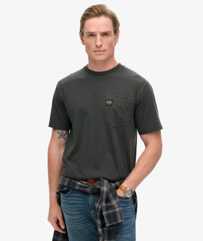 T-shirt met Borstzak en Contrasterend Stiksel Zwart Grootte: M afbeelding