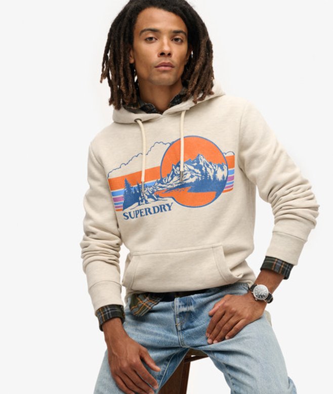 Men's Outdoor Graphic Stripe Hoodie / Oatmeal Marl - Size: L - Superdry - Modalova