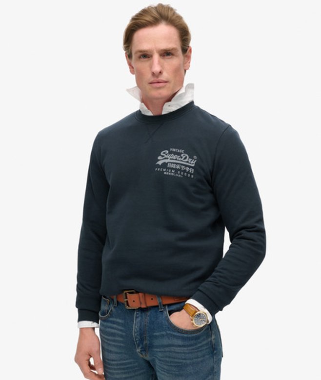 Superdry Classic Heritage Sweatshirt met Vintage Logo op de Borst Blauw