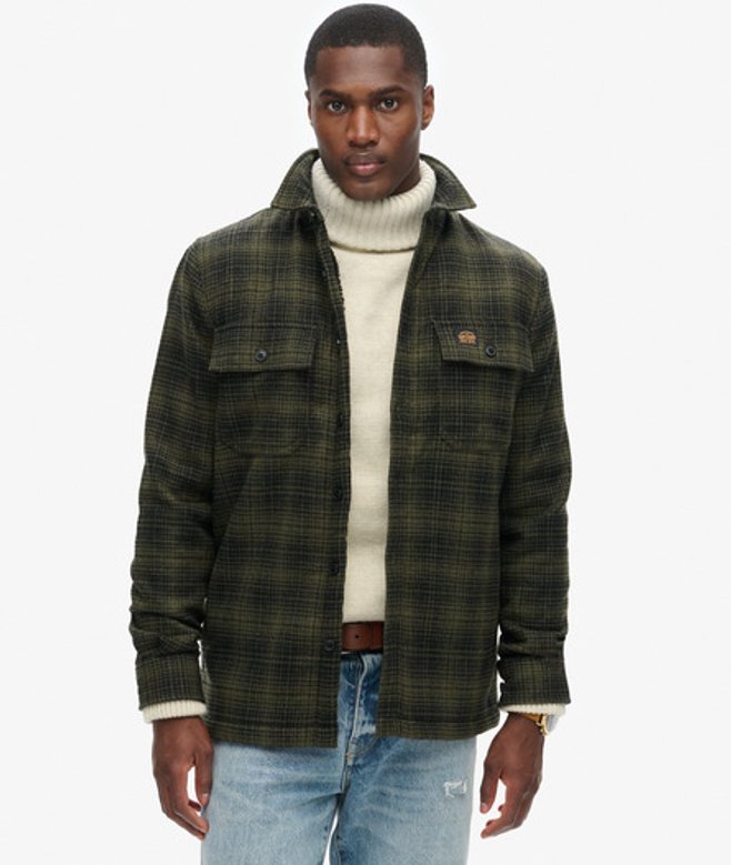 Herren Karierte Hemdjacke aus Wolle mit Fleecefutter - Größe: Xxxl - Superdry - Modalova