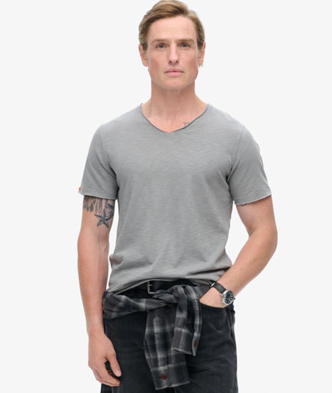 Herren T-shirt aus Flammgarn mit Unversäuberten Kanten und V-ausschnitt - Größe: L - Superdry - Modalova