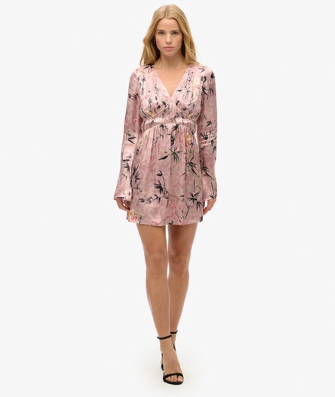 Superdry Jacquard Mini-jurk met Wijduitlopende Mouwen Roze