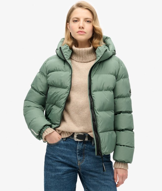 Sports Pufferjas met Capuchon Groen Grootte: 36 afbeelding