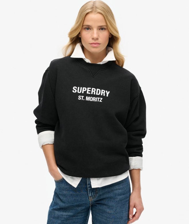 Superdry Luxe Sportsweatshirt met Ronde Hals en Losse Pasvorm Black