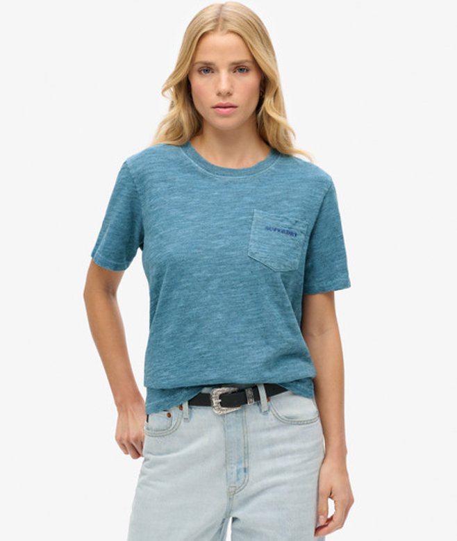 Essential Overdyed T-shirt met Logo Blauw Grootte: 36 afbeelding