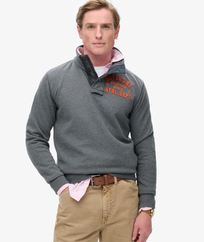 Vintage Athletic Sweatshirt met Halve Knoopsluiting Donkergrijs Grootte: L afbeelding