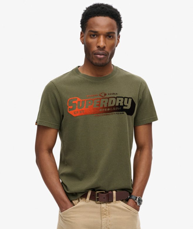 Men's Flocked Fade Graphic T Shirt / Green Marl - Size: XL - Superdry - Modalova