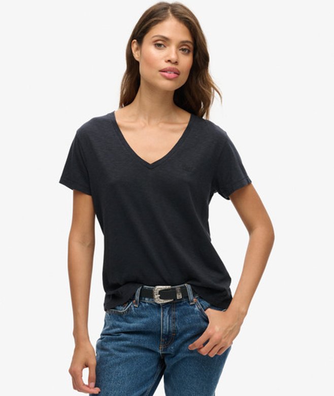 Ruimvallend Geborduurd T-shirt met V-hals