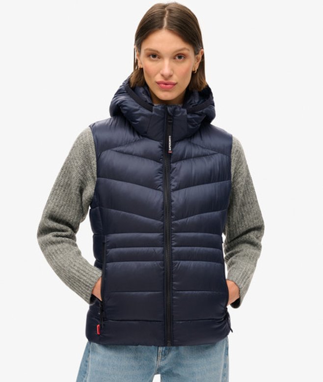 Superdry Women's Hooded Fuji Quilt Padded Gilet Navy