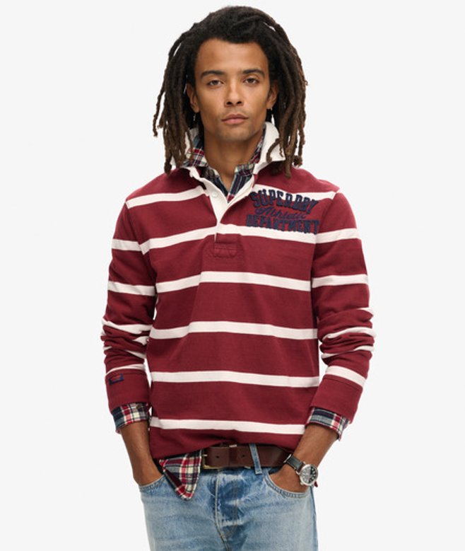 Superdry & Co Men's Athletic Rugby Top Red / Rich Burgundy/cream Stripe