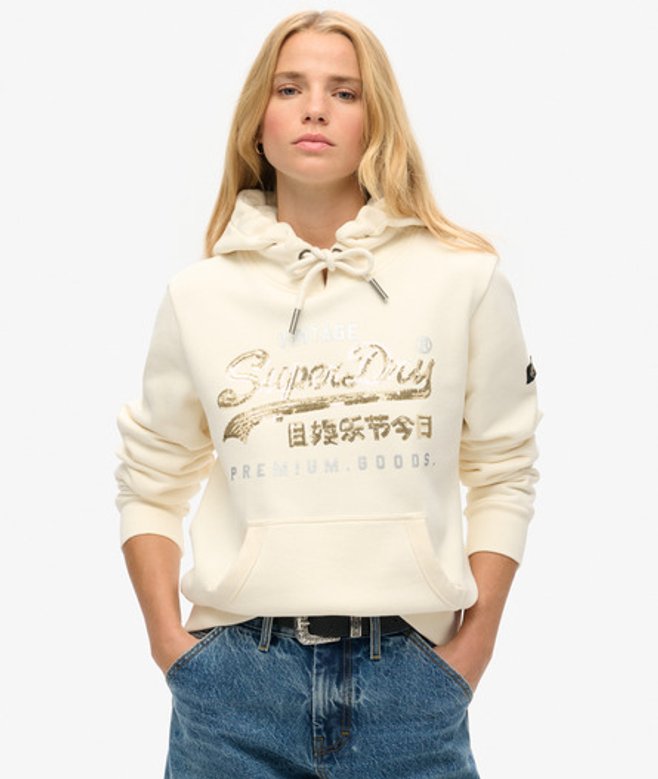 Superdry Versierde Vintage Logo Hoodie Crème